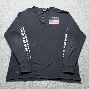 Harley-Davidson Men's Black Long Sleeve Tee with Flag Size XL